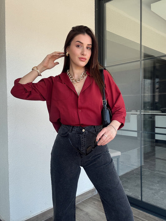 Tek Cepli Gömlek - BORDO