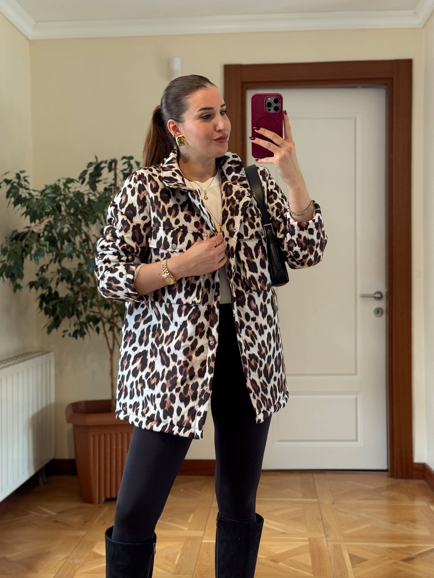 Leopar Desen Astarlı Mont - LEOPAR