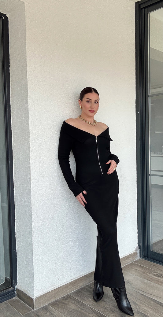 Madonna Yaka Ottoman Elbise - SİYAH