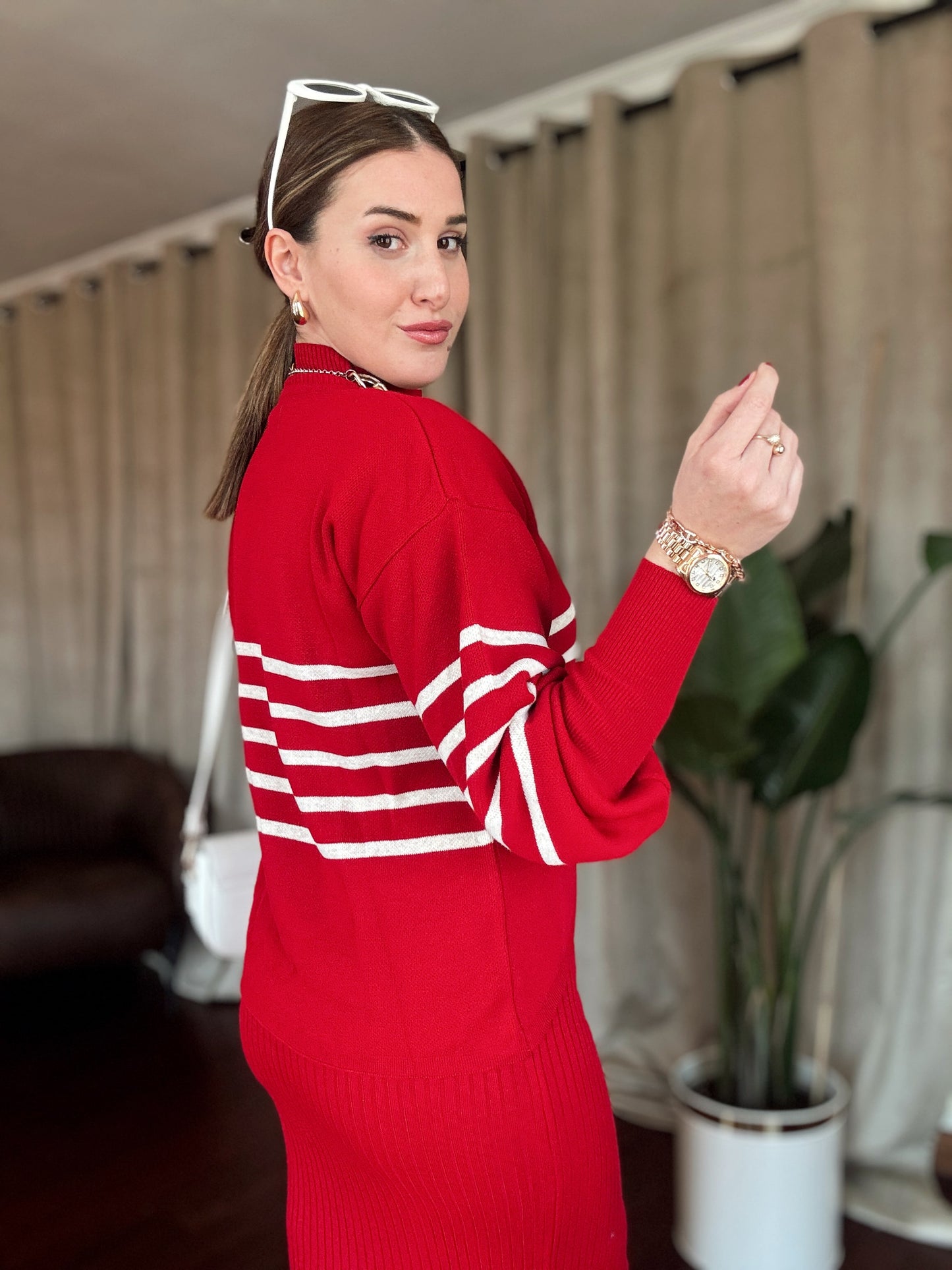 İnce Çizgili Jileli Takım - KIRMIZI