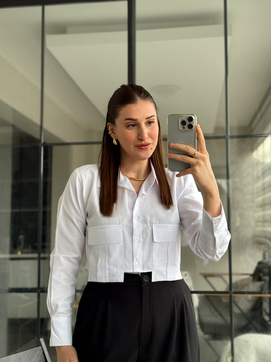 Rennie Cep Detaylı Poplin Gömlek - BEYAZ
