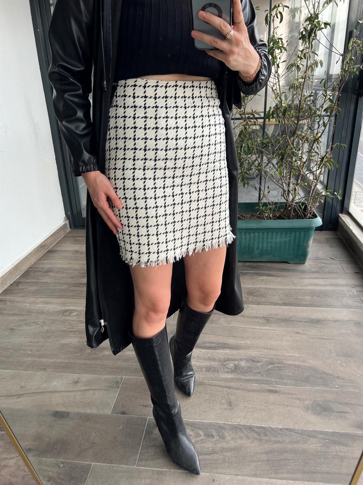 Ekose dar etek BEYAZ