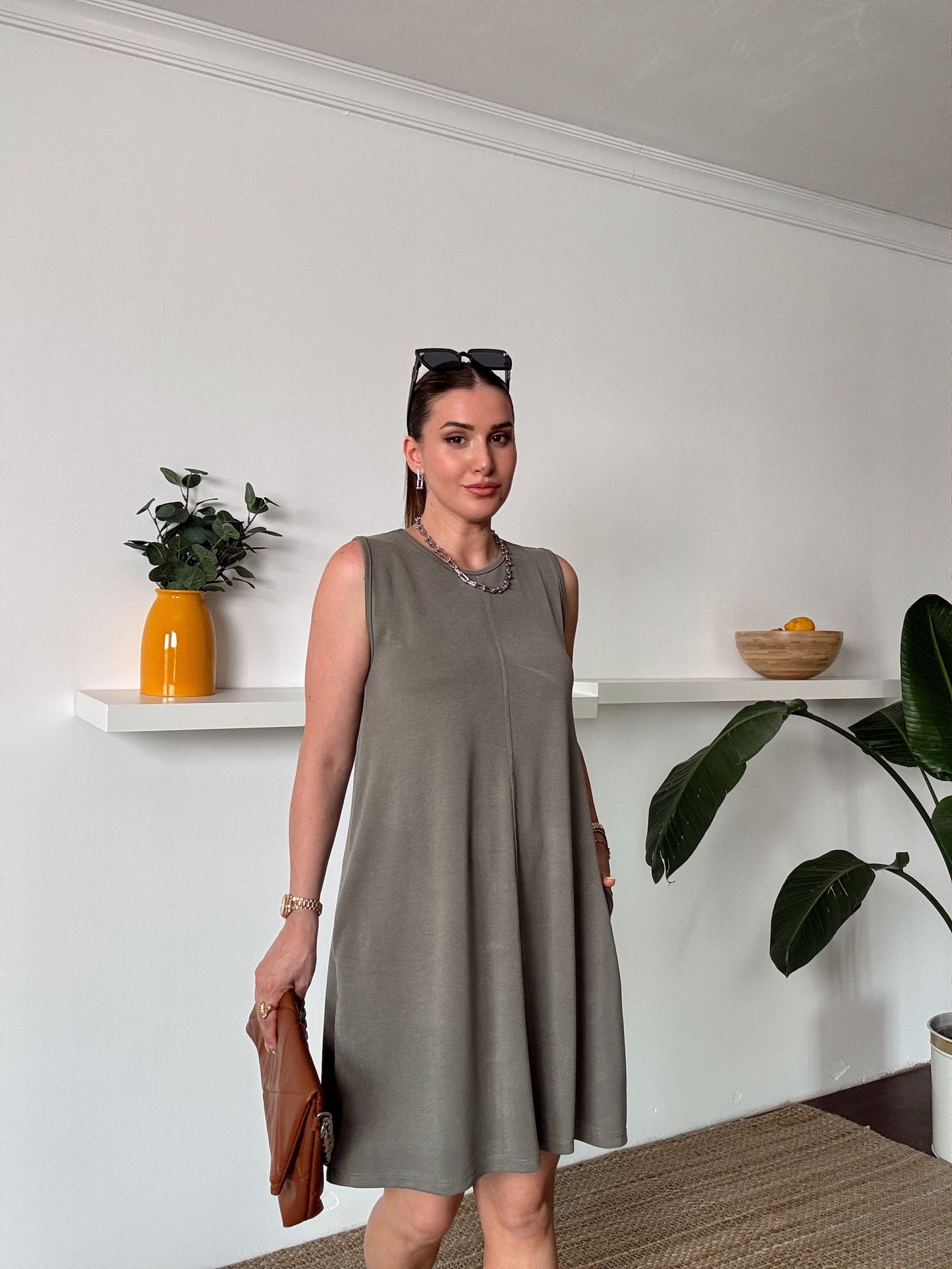 Basic Yıkamalı Elbise Haki