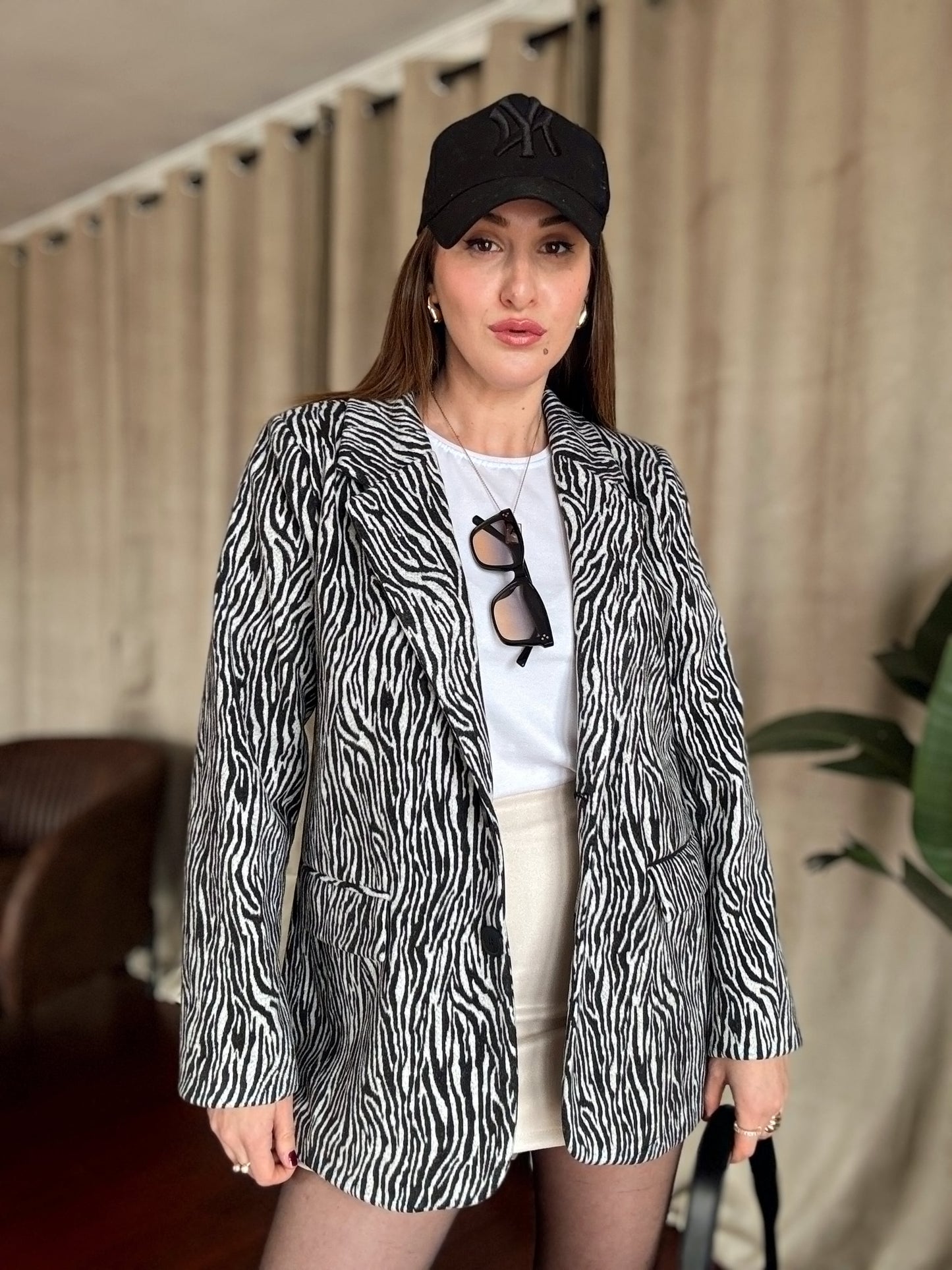Zebra Desenli Kaşe Ceket - SİYAH