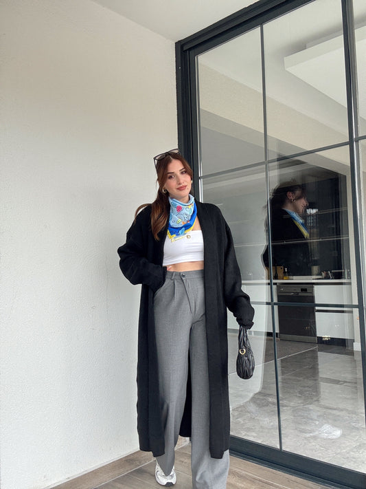 Şardonlu uzun hırka-SİYAH