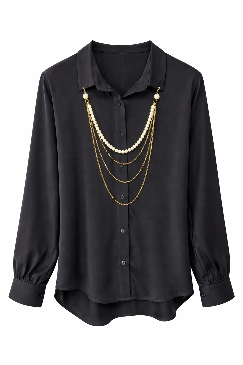 Kolye Aksesuarlı Gömlek-SİYAH