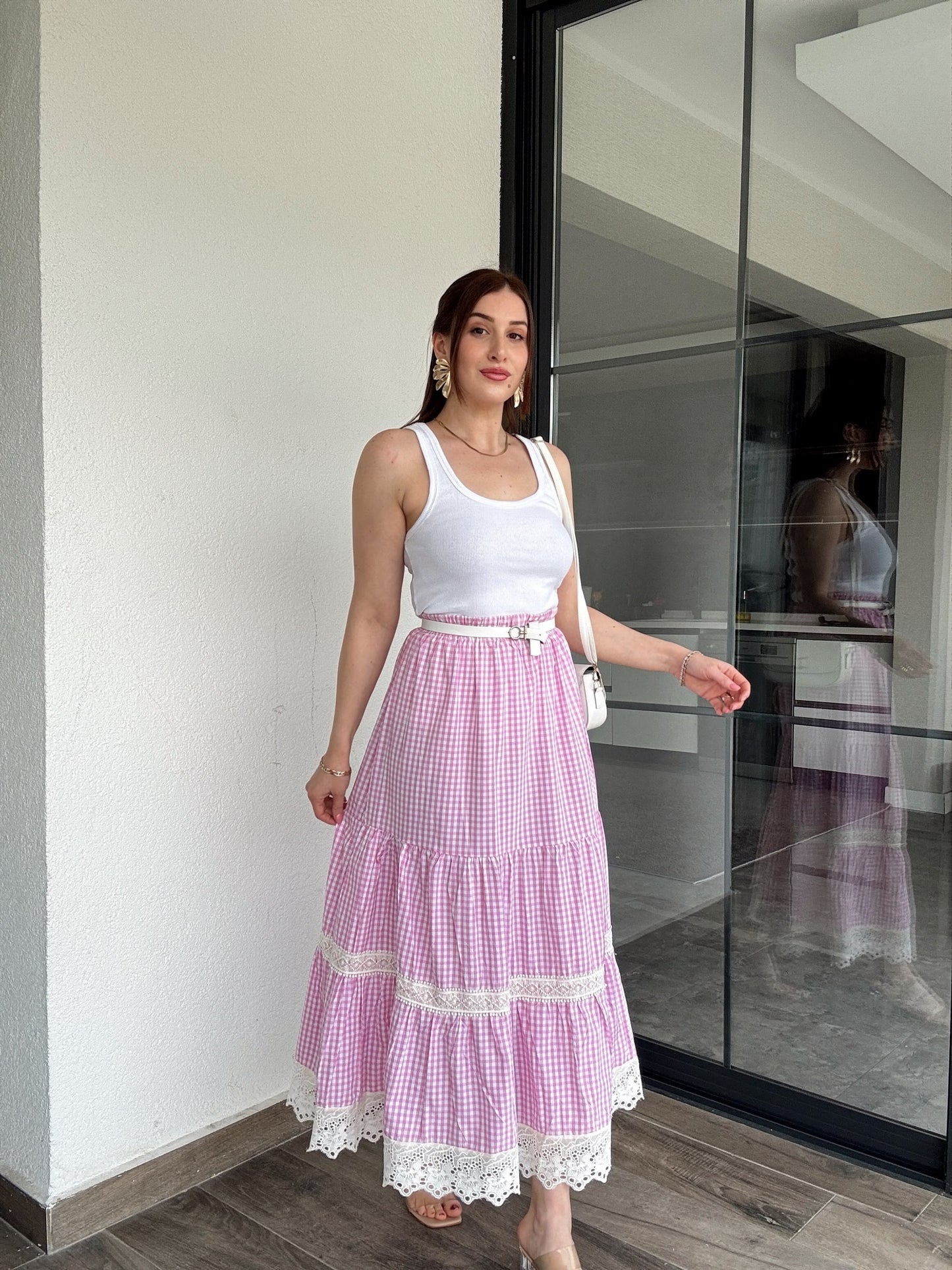 Potikare Güpürlü Etek Pembe