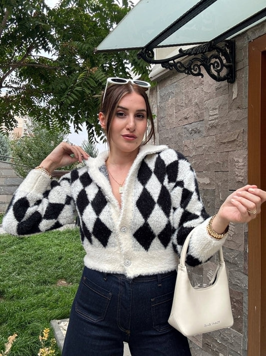 Baklava Desen Premium Sakal Hırka - SİYAH