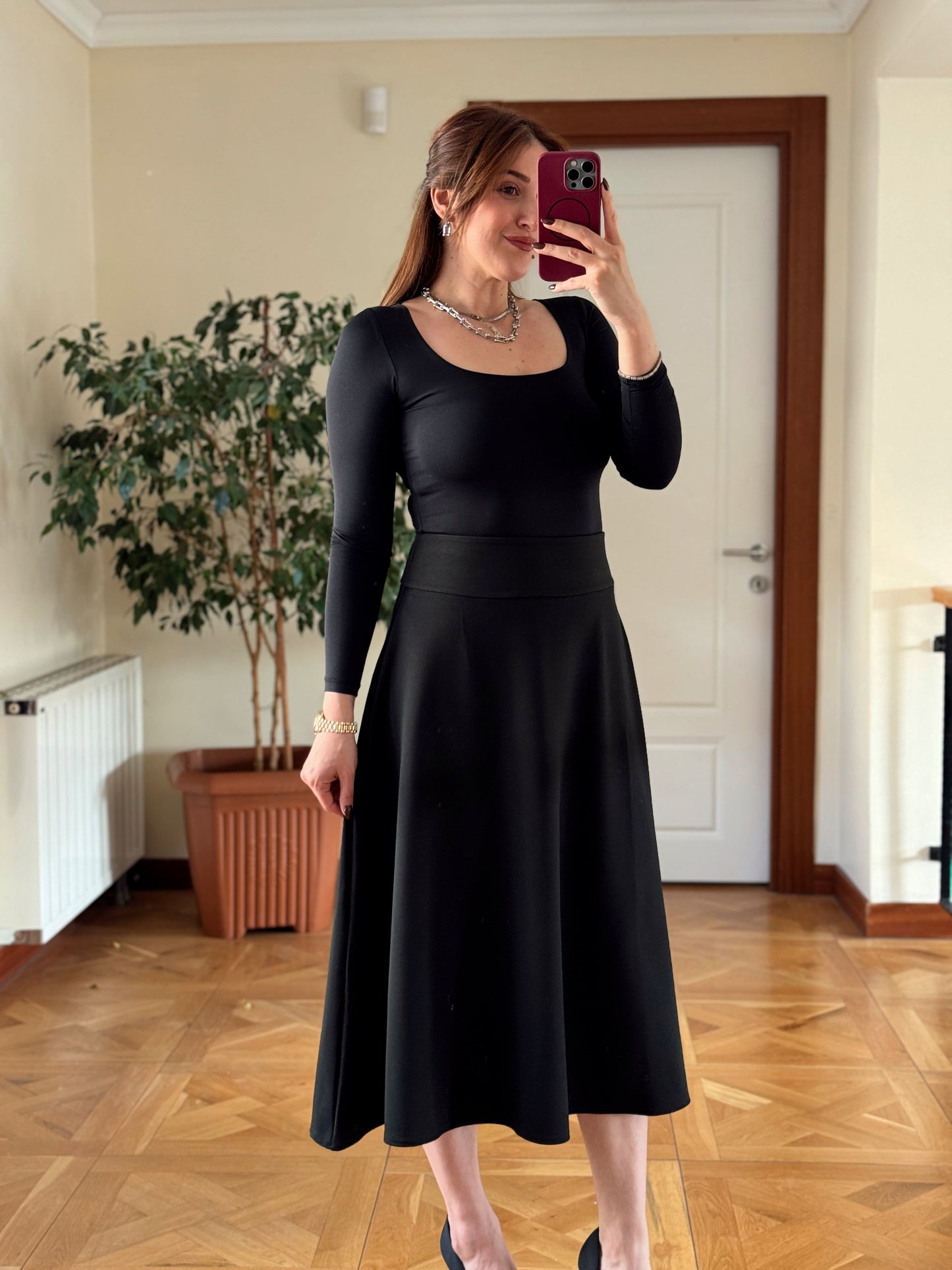 DİEGONEL ÇAN ETEK-SİYAH