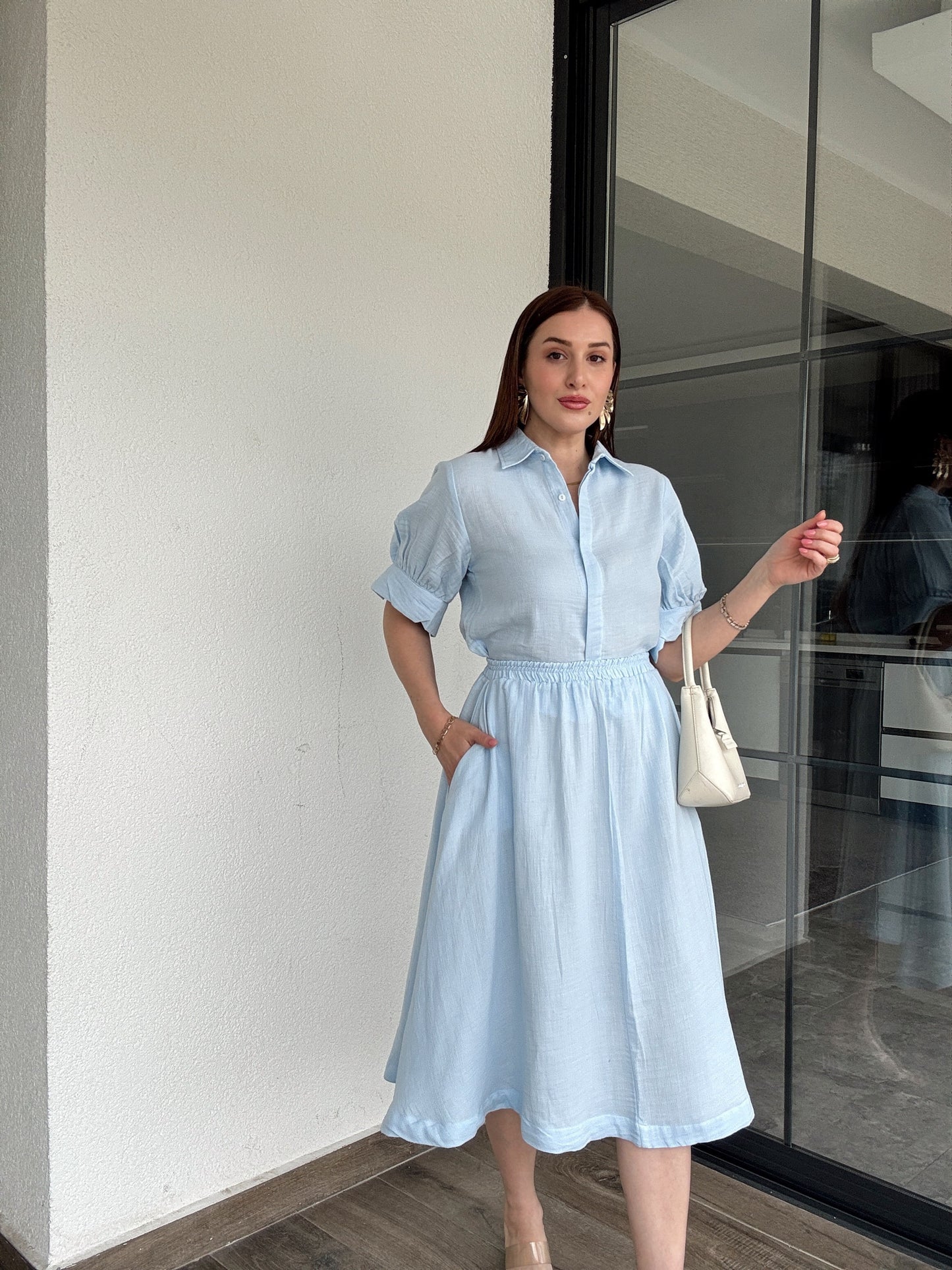 Müslin Kumaş Etekli Takım Mavi