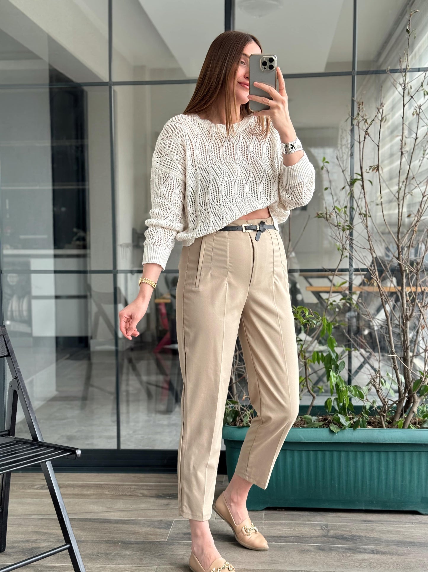 Beli Pensli Vivien Keten Pantolon - BEJ