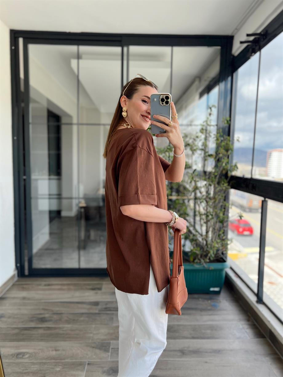 Oversize Basic Tshirt KAHVE