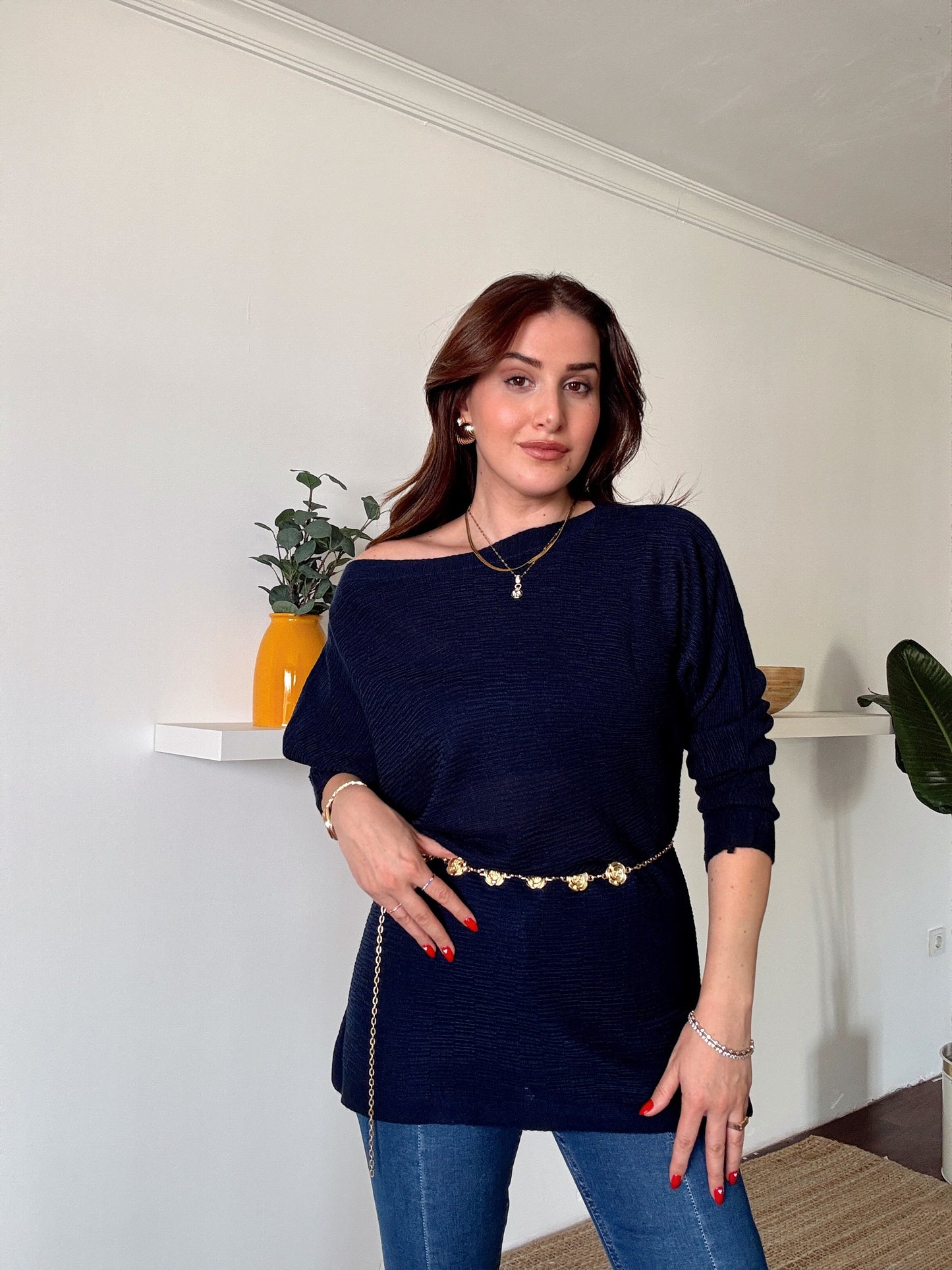 Yarasa kol Triko bluz Lacivert