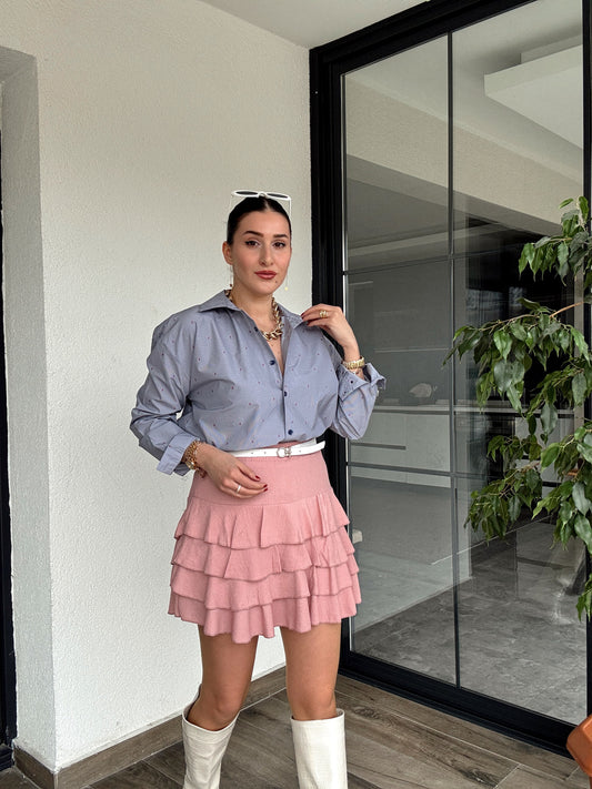 Cotton Çizgili Gömlek - GRİ