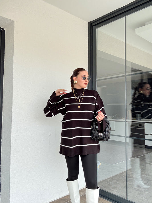 İspanyol Kol Çizgili Kazak - SİYAH