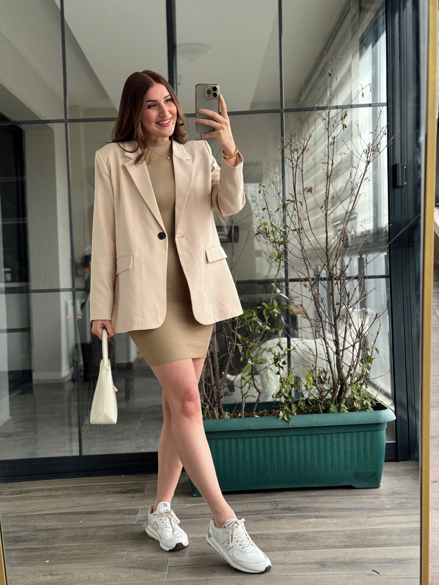 Vatkalı Premium Triko Elbise - CAMEL