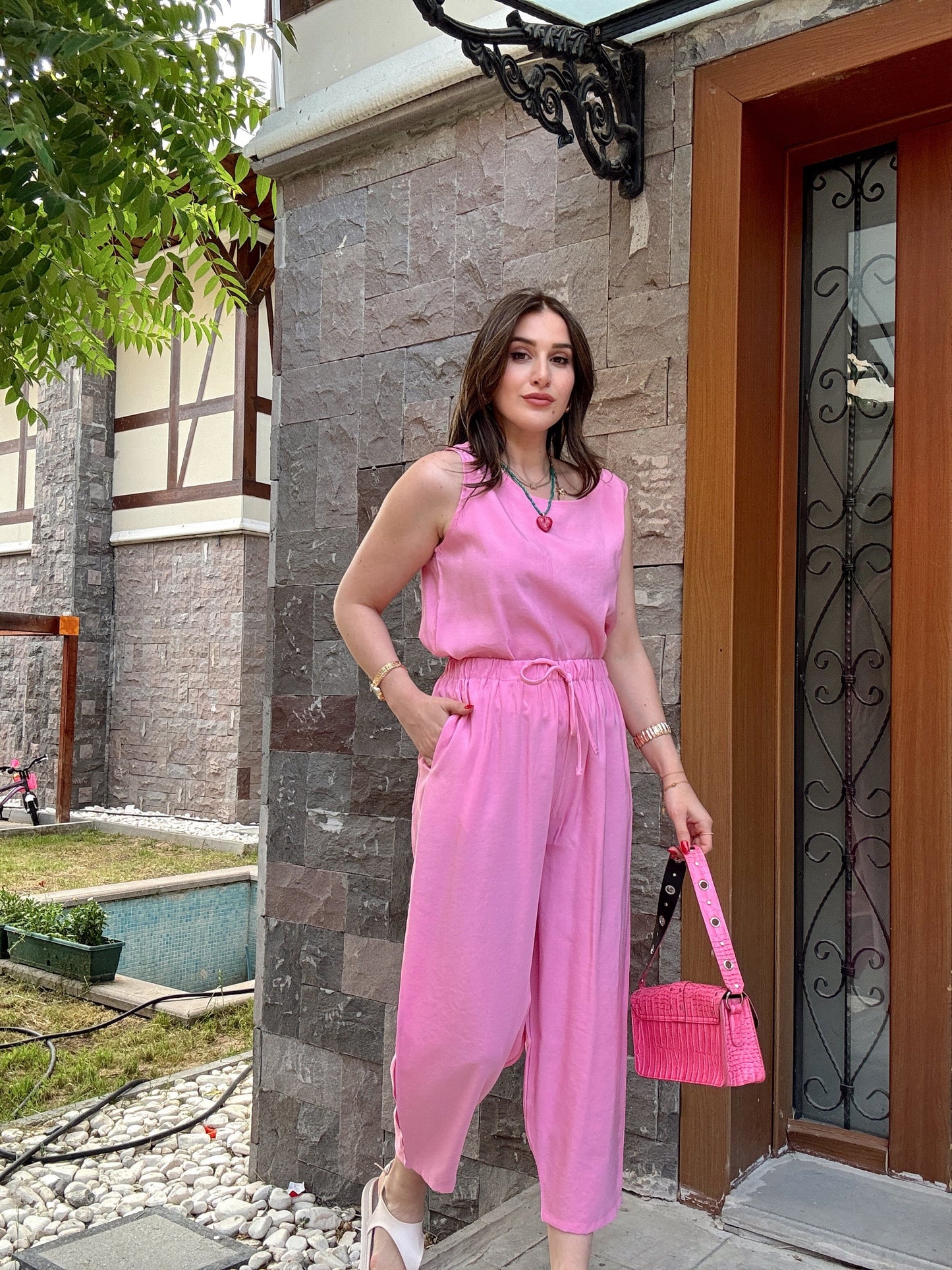 Charlotte aerobin kumaş ikili takım PEMBE