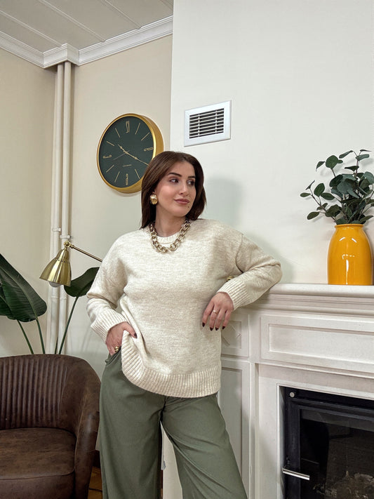 Yumoş simit yaka kazak-BEJ