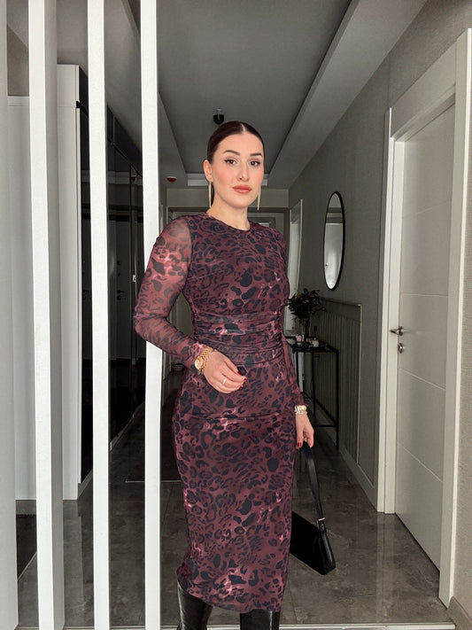 Tüllü Elbise - BORDO