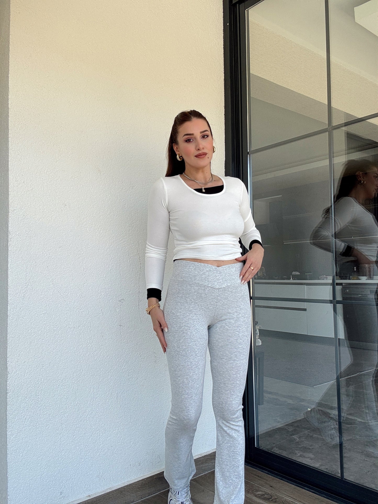 Mıa ribanalı çapraz kemer ispanyol paça tayt-GRİ