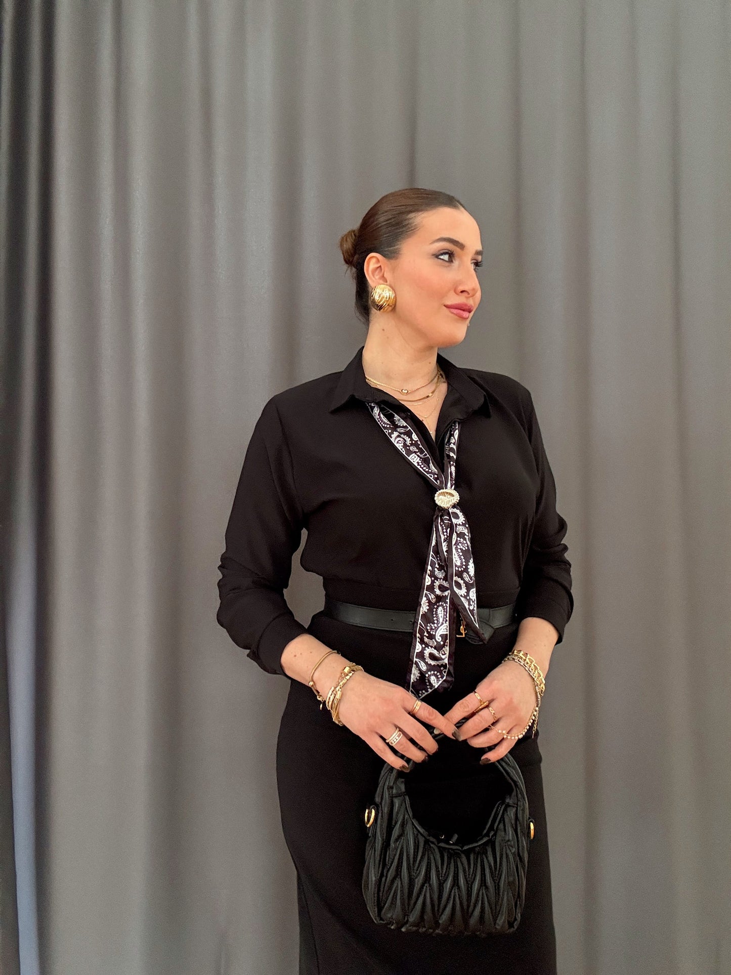 Fularlı Gömlek-SİYAH