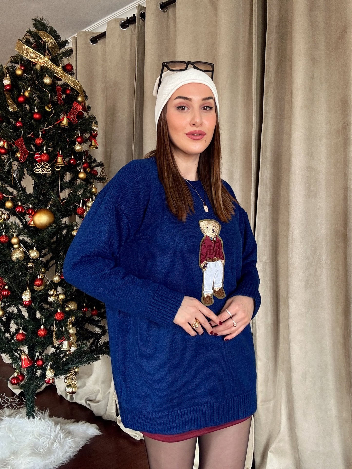 Ayıcık İşleme Yumoş Triko Kazak - SAKS MAVİ