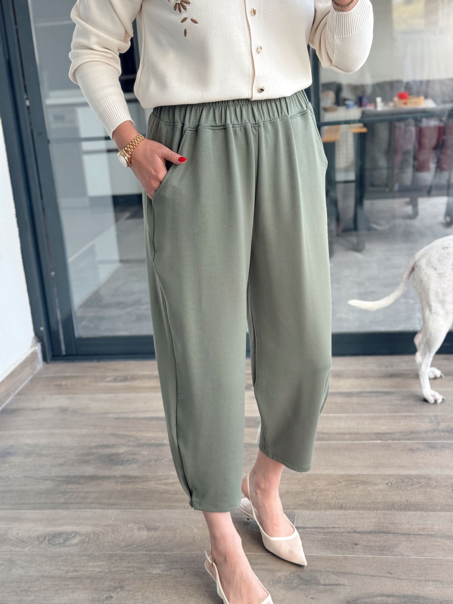 Beli Lastikli Modal Pantolon Mint Yeşili