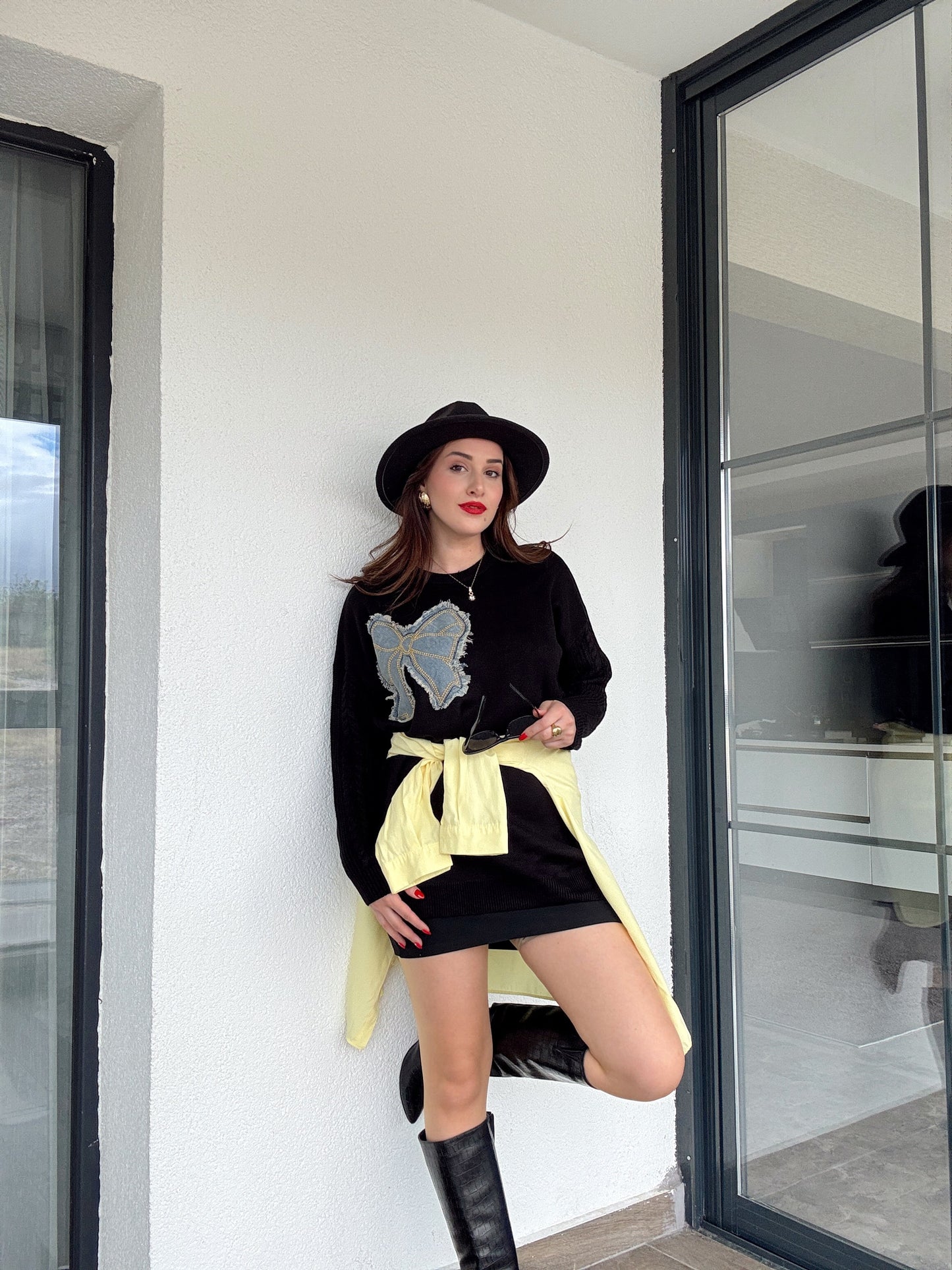 Twst model kot fiyonk detaylı kazak SİYAH