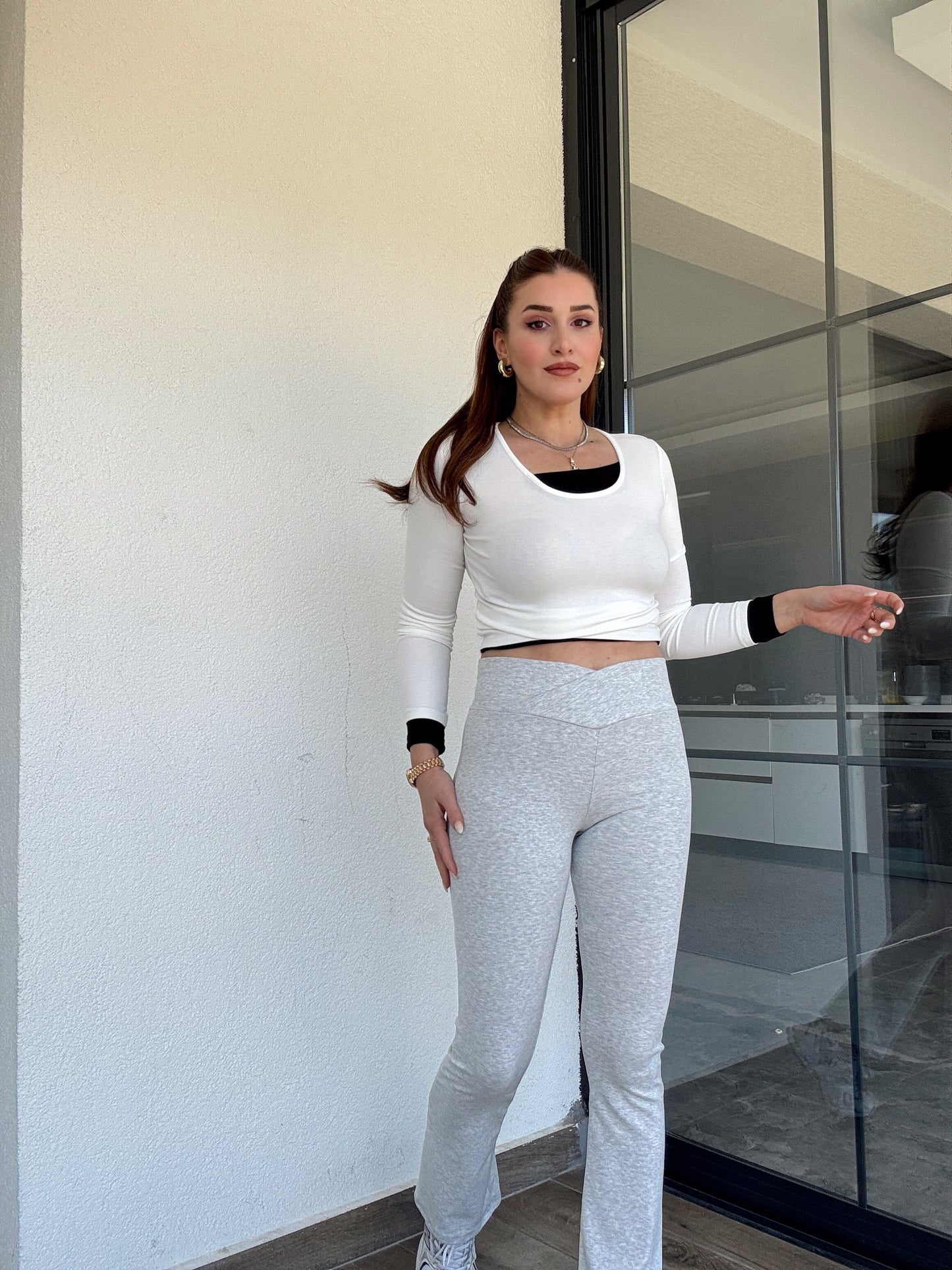 Mıa ribanalı çapraz kemer ispanyol paça tayt-GRİ