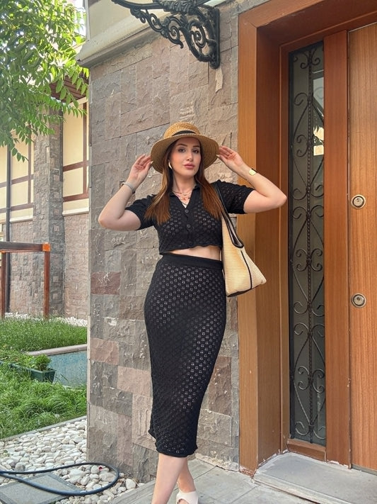 Sahil model ajurlu triko takım SİYAH