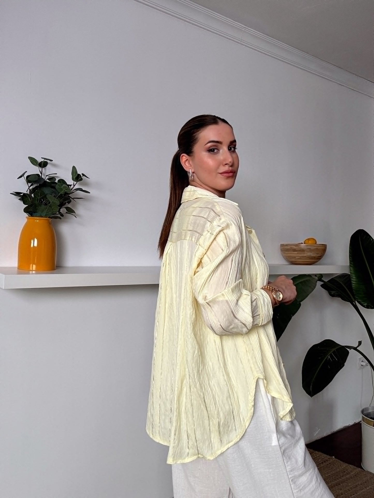 Crush çizgili atletli basic gömlek SARI