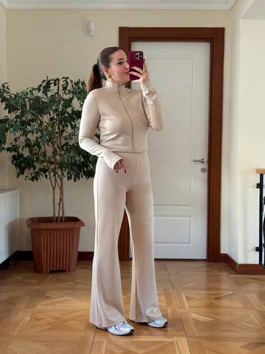 Modal Tam boy Fermuarlı Takım Bej