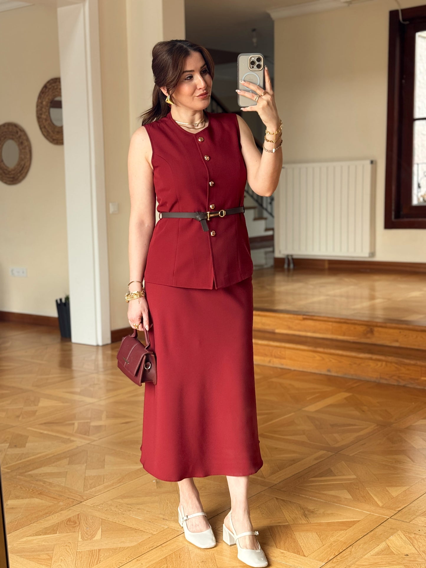 TORİNO Kemerli Yelek-BORDO