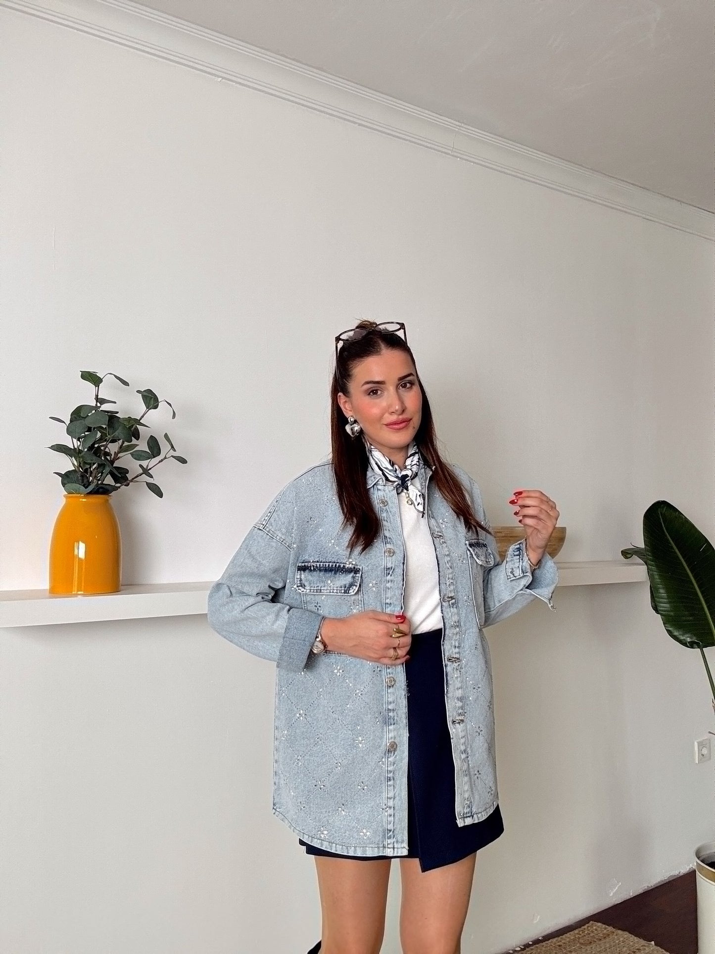 Damla Taşlı Jean Ceket Mavi