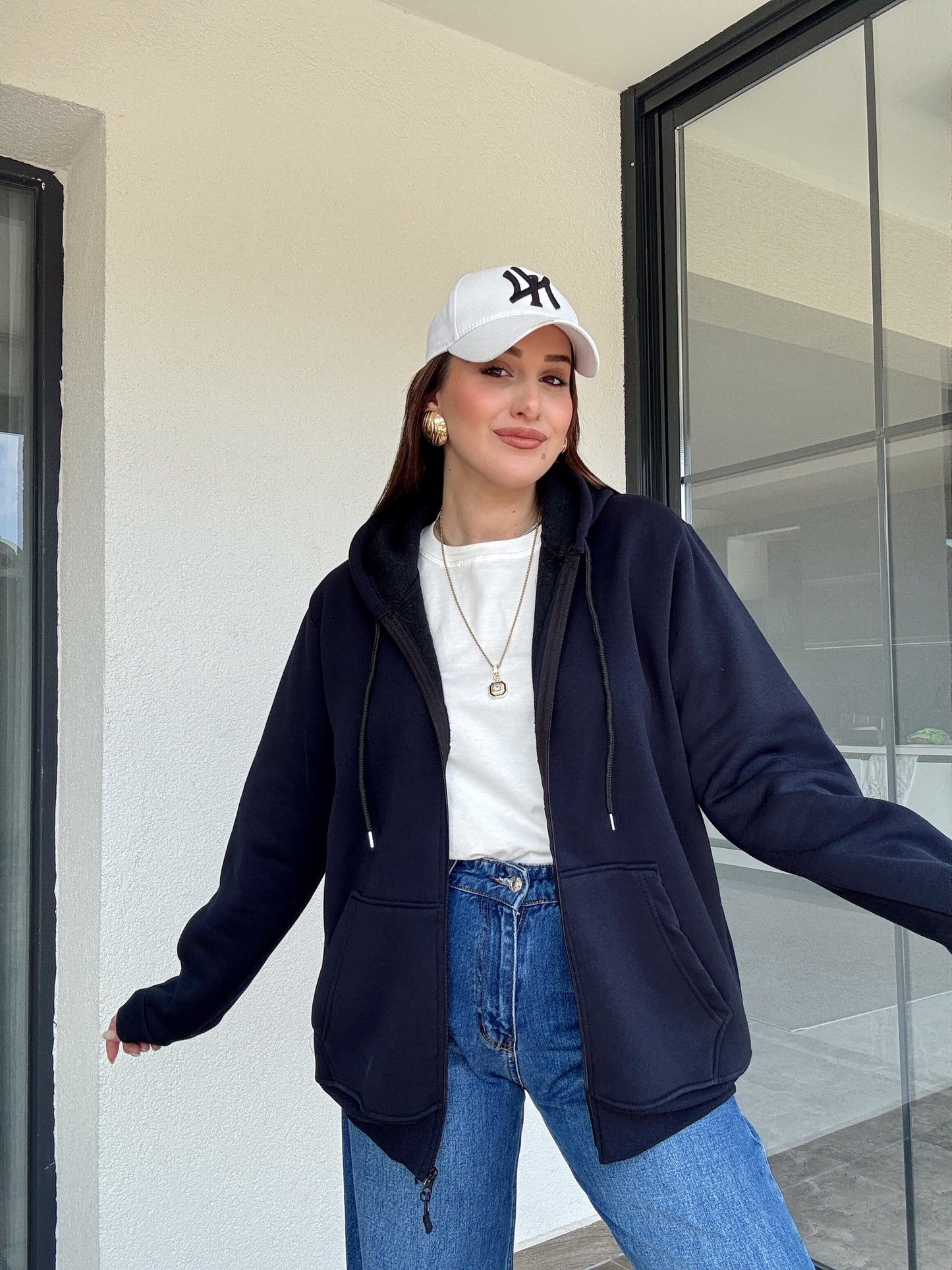Şardonlu kapüşonlu sweatshİrt-LACİVERT