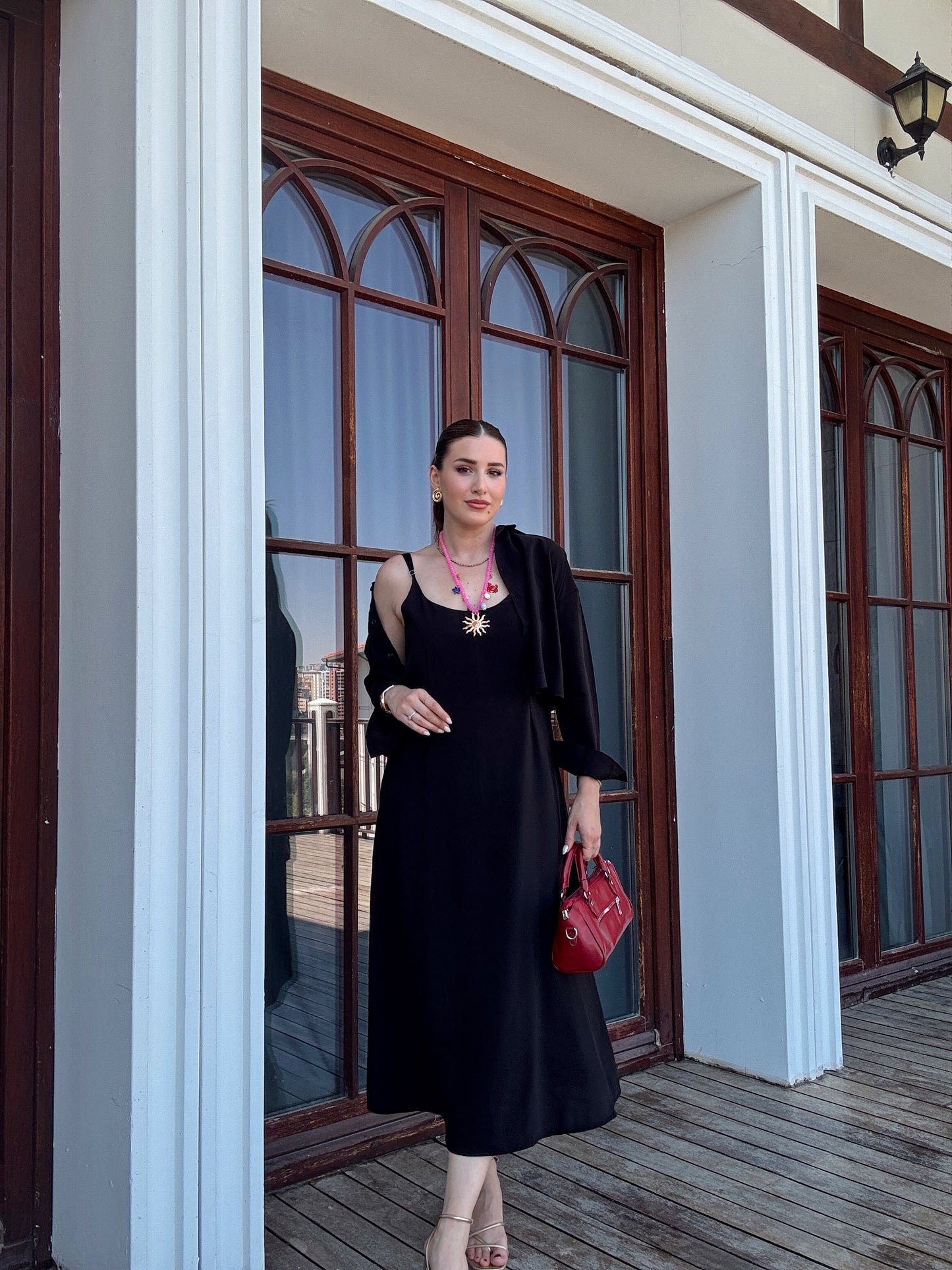 LİZBON gömlek elbiseli ikili takım SİYAH