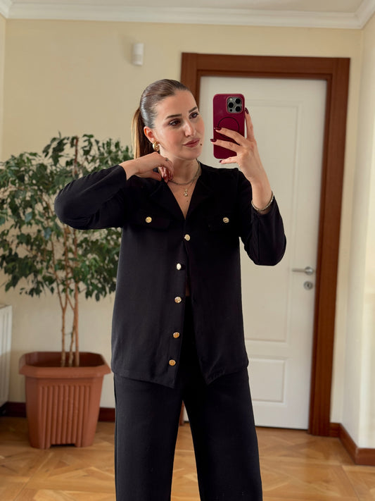 Paça gold düğmeli selanik takım SİYAH