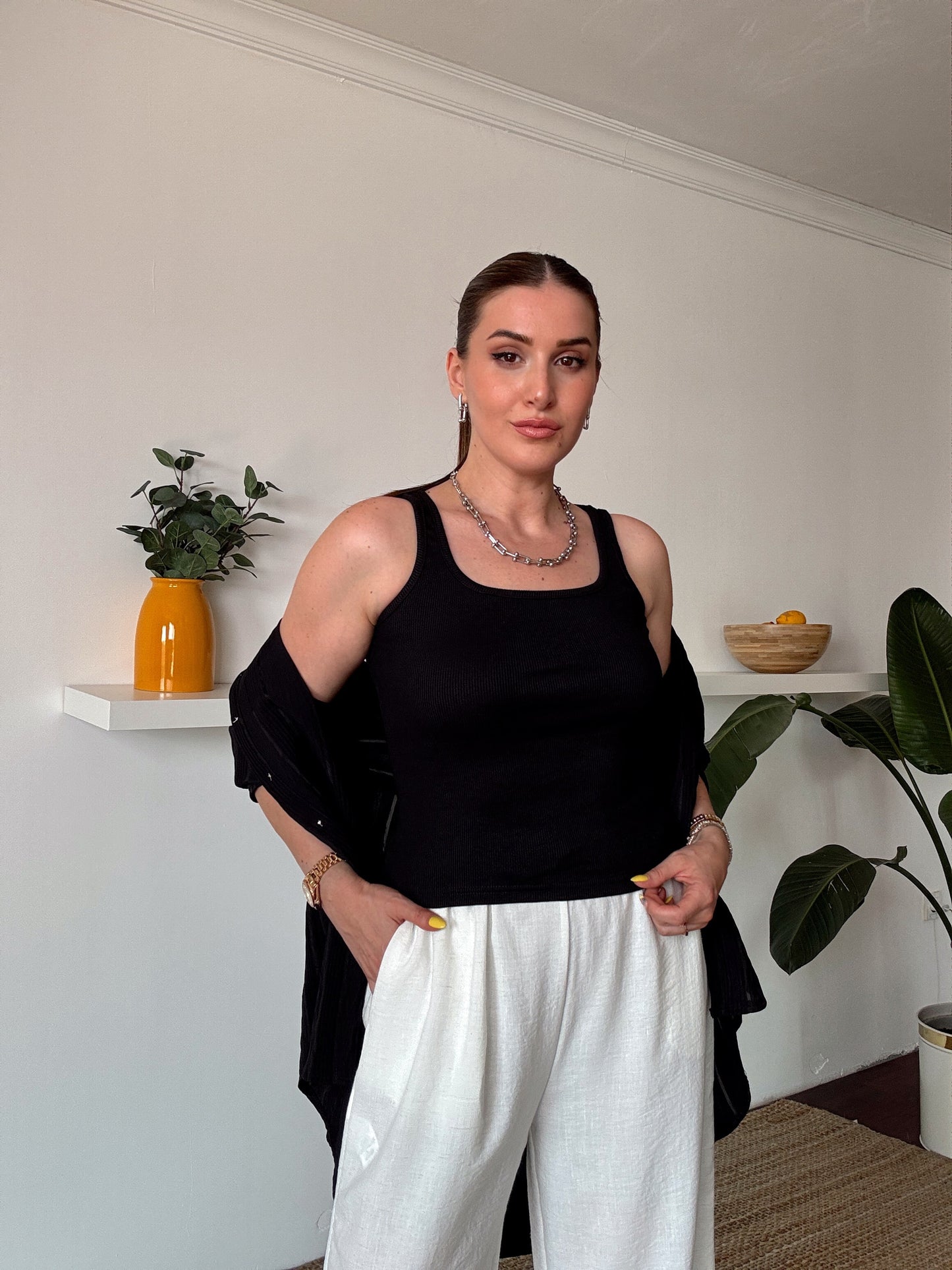 Crush çizgili atletli basic gömlek SİYAH
