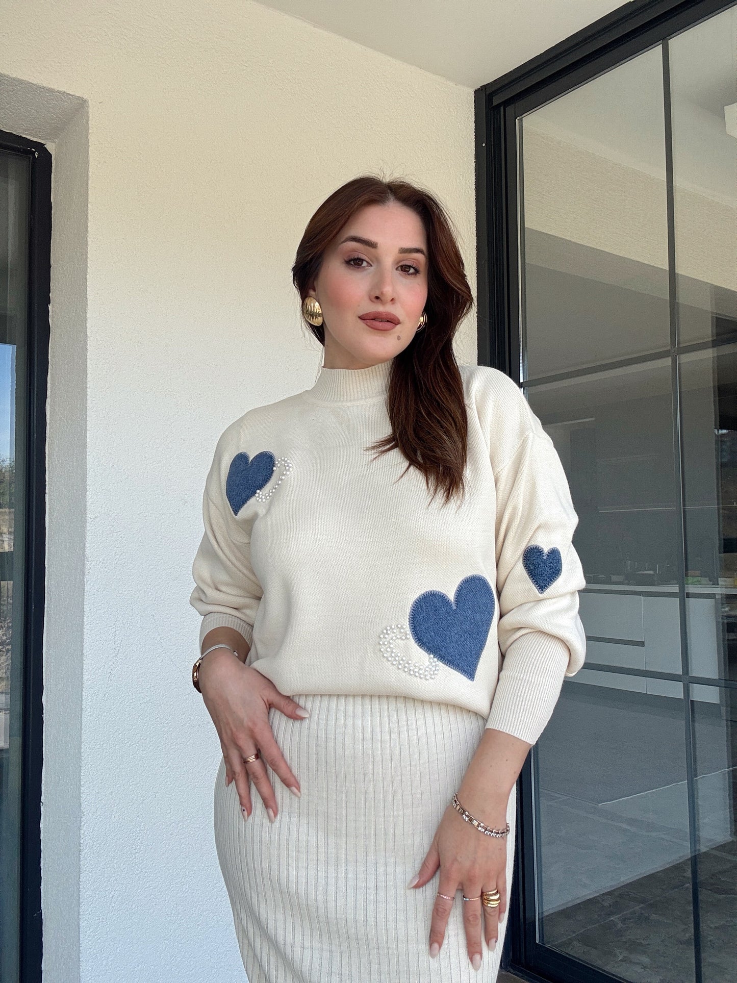 Kalpli kot garnili Jile triko takım Latte