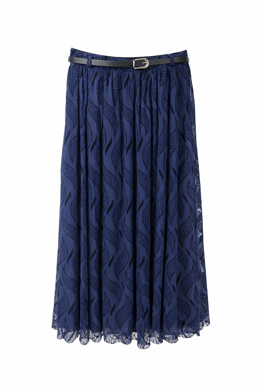 Kemerli Astarlı Şifon Etek Lacivert