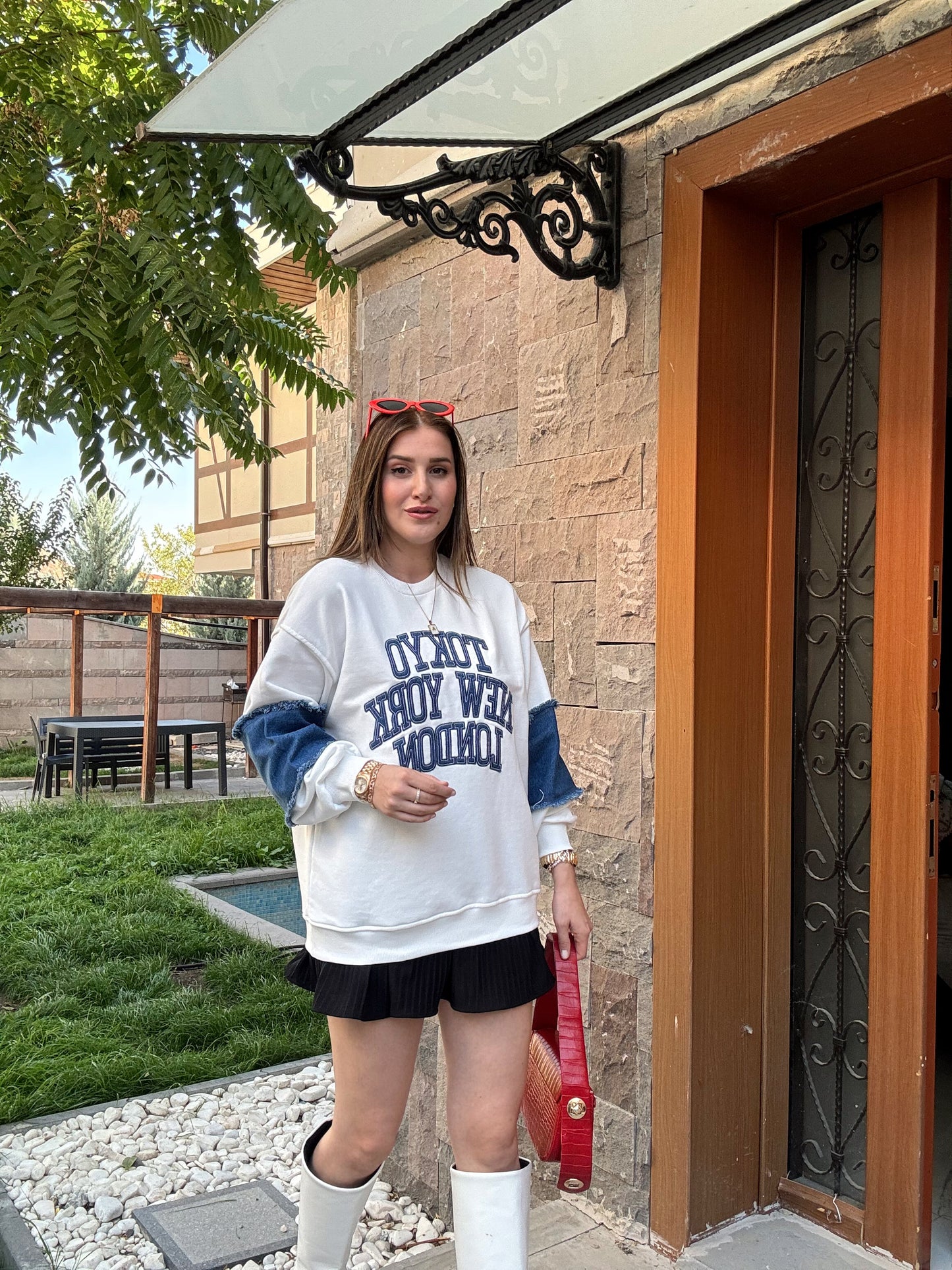 TOKYO Kot Garnili SweatShirt - BEYAZ
