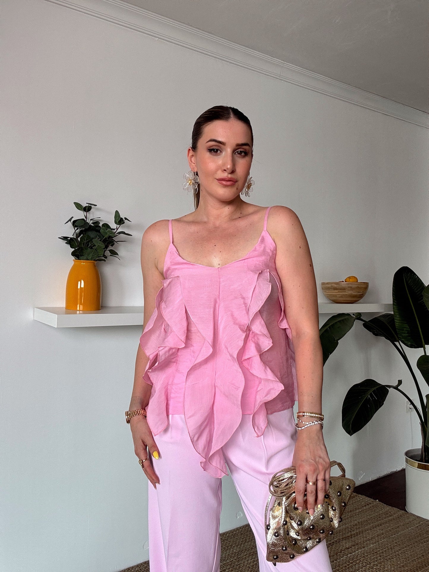 İp Askılı Fırfırlı Atlet Pembe