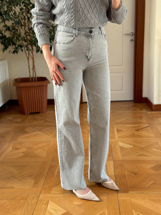 Palazzo kesik paça jean pantolon-GRİ