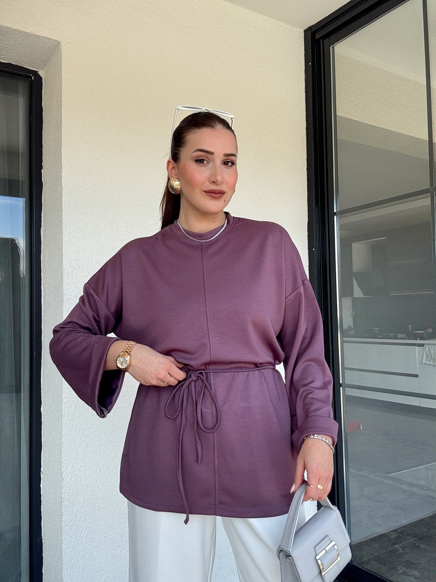 Modal kumaş duble kol tunik-MÜRDÜM