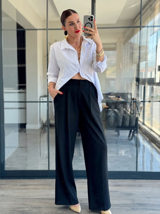 Palazzo Kumaş Pantolon - Siyah