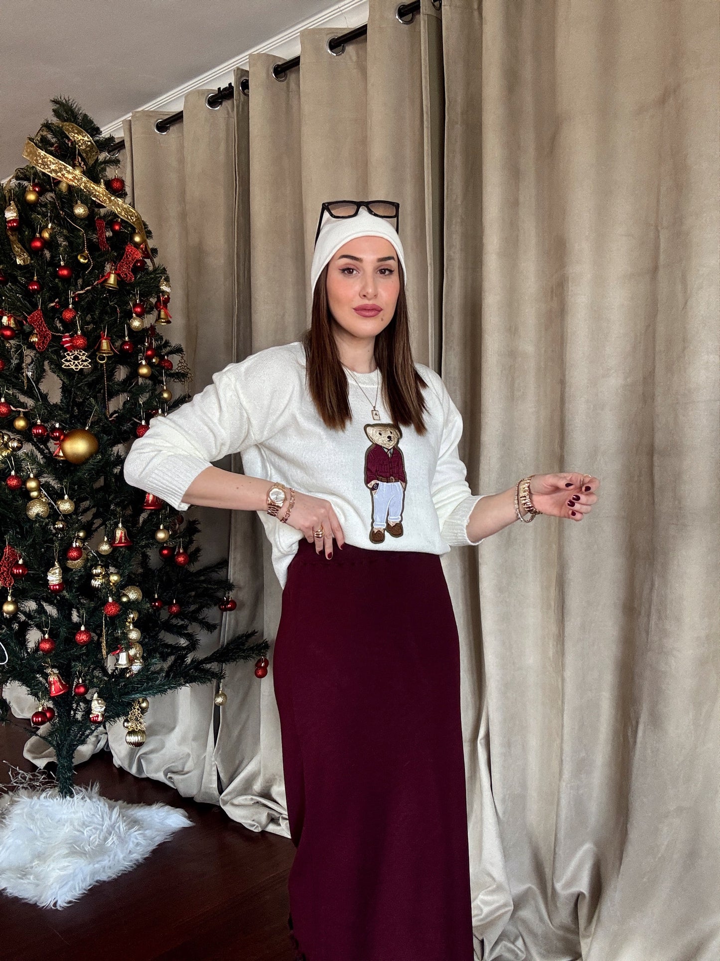 Ayıcık İşleme Yumoş Triko Kazak - EKRU