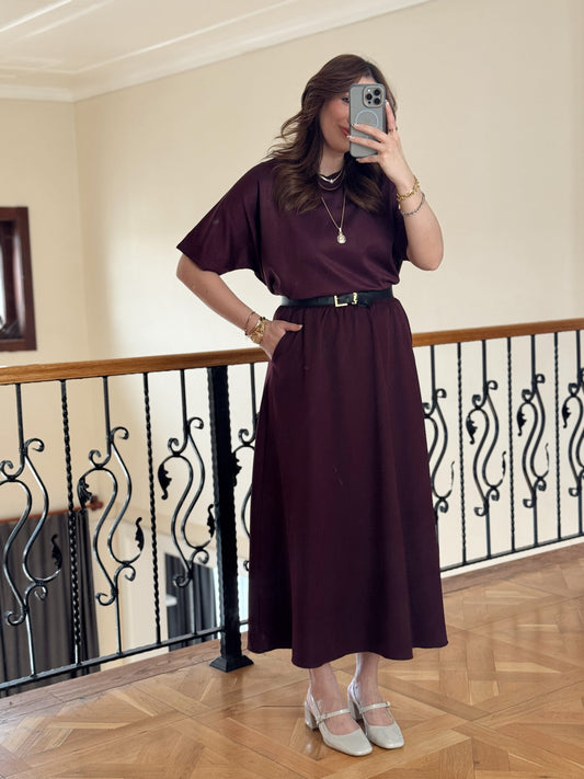 Double Yanı Cepli Etek-MÜRDÜM