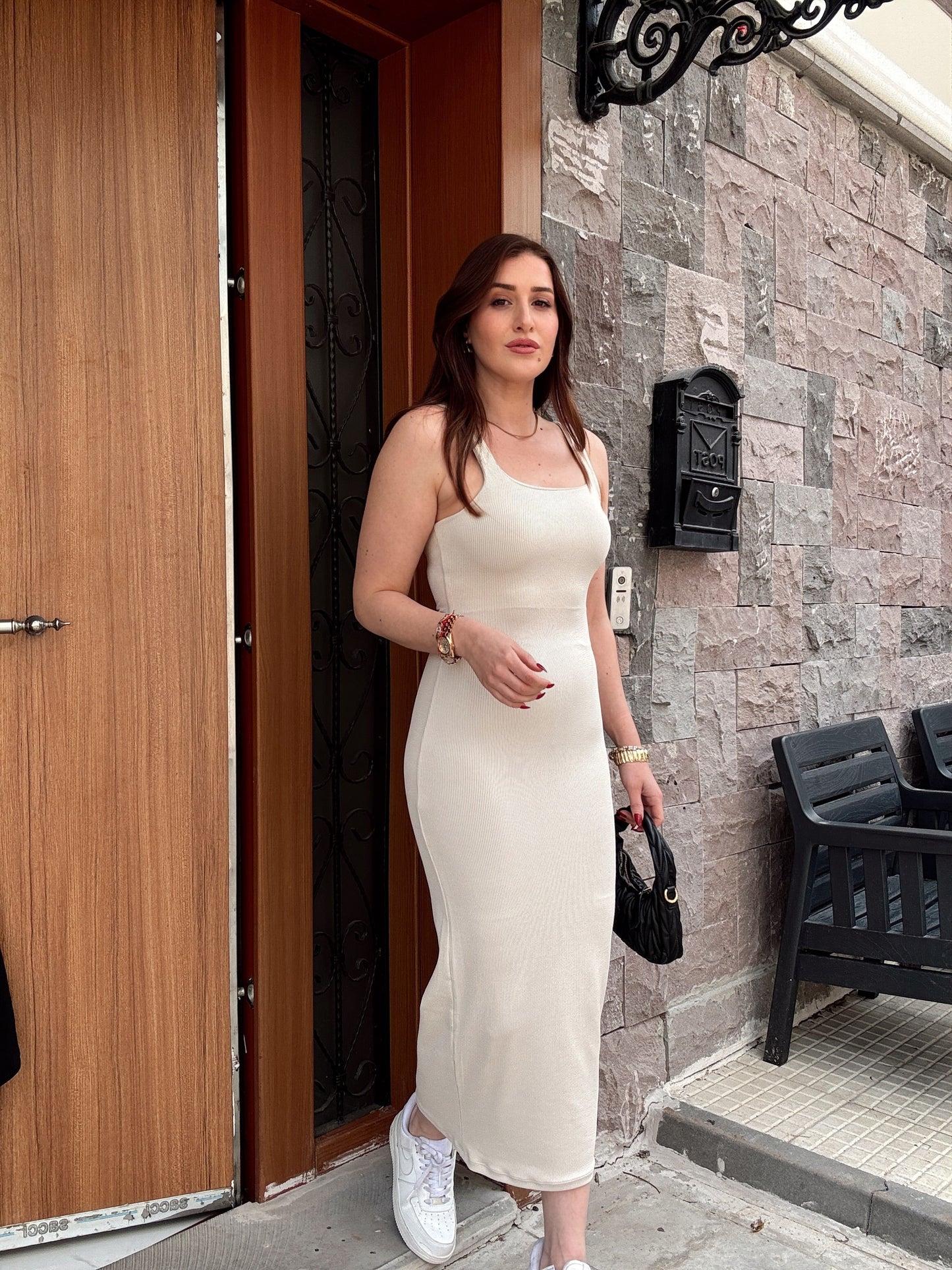 Fitilli modal kumaş askılı elbise TAŞ