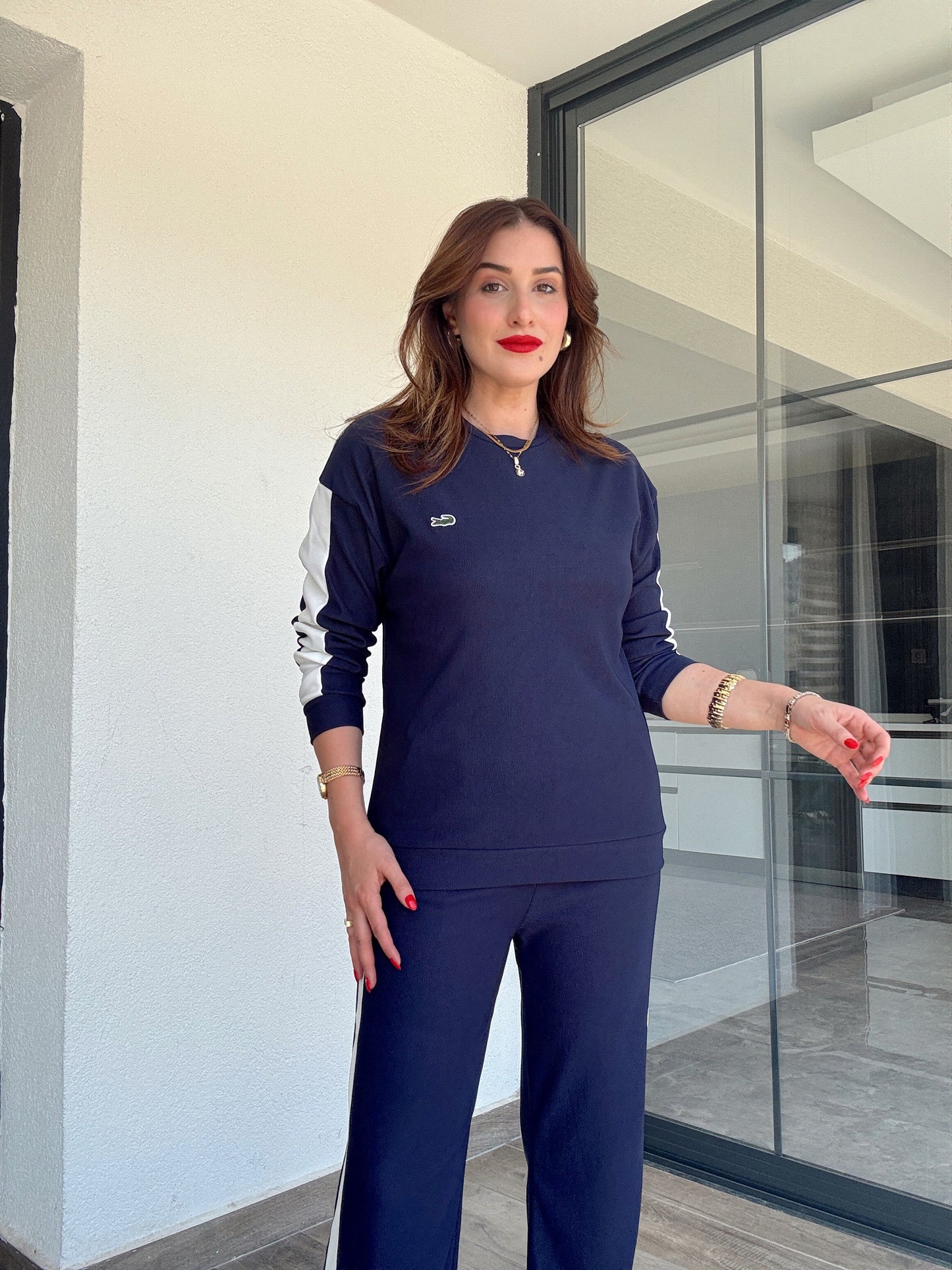 Nakışlı Pantolonlu Takım Lacivert