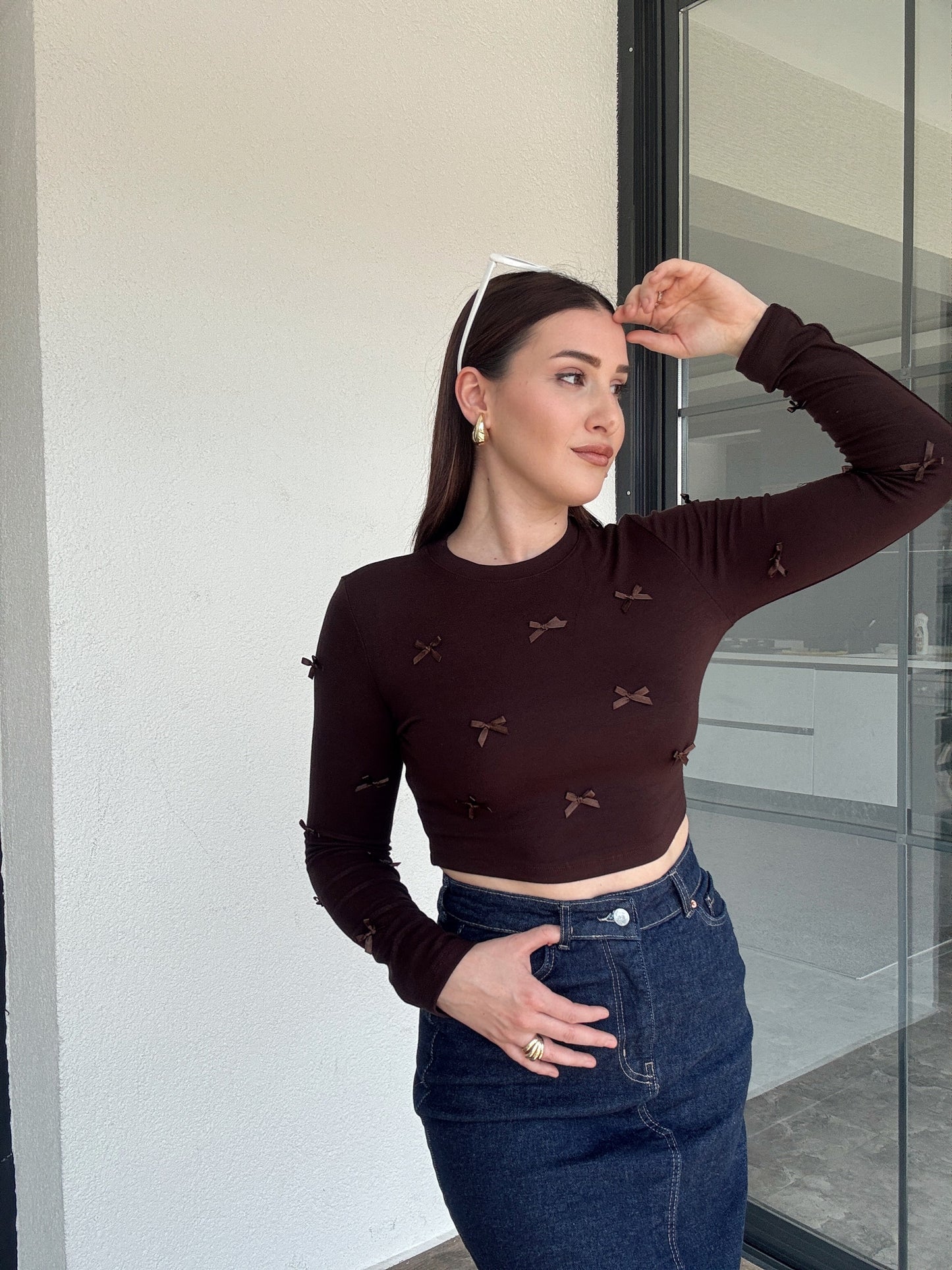 Fiyonklu Crop Bluz KAHVE